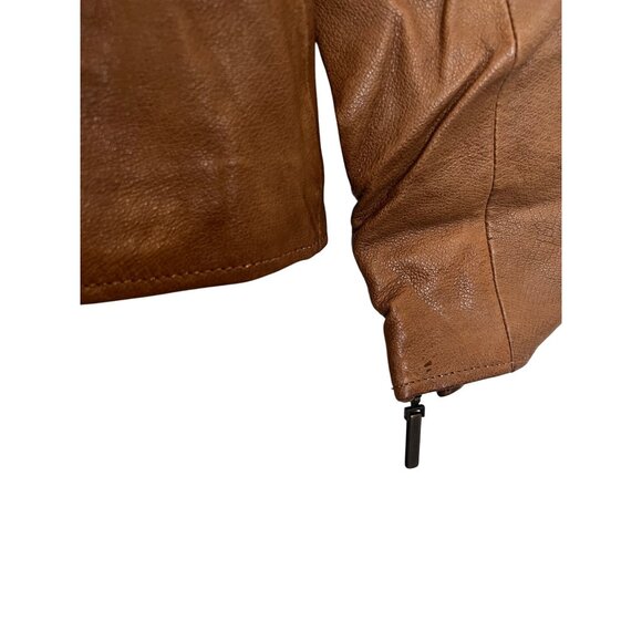 Vintage Womens Brown Leather Jacket With Hood & Zipper Front Closure Size S Genu - Picture 4 of 7